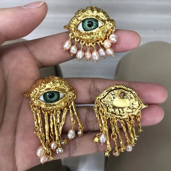 Frauen Vintage Augen des Dämons Ohrring Ring Cosplay übertrieben trendige Ohrringe Stil imitierte Perle Mädchen zarte Quasten Schmuck 231225