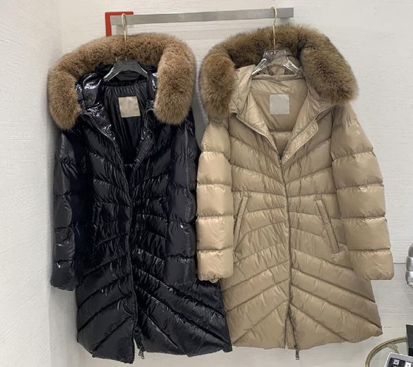 Designer inverno d'oca giù per le giacche da donna lungo i parcati da donna femmina pelliccia parco con cappuccio vestiti caldi