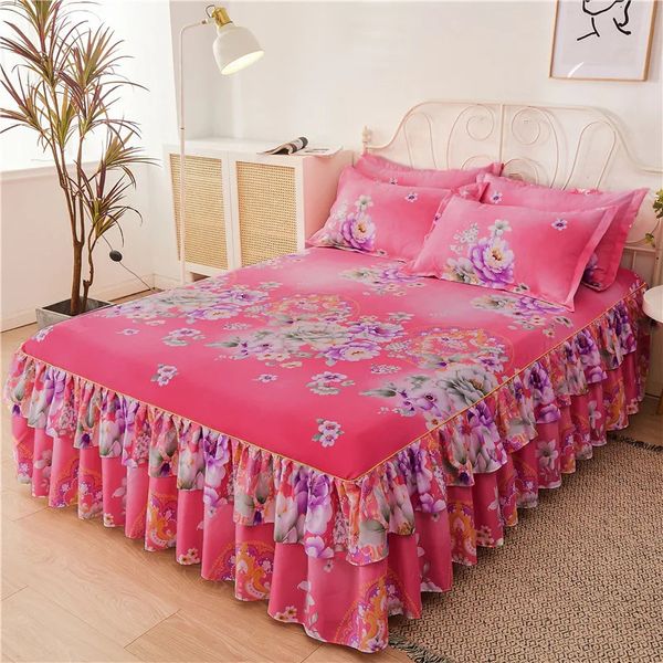 3pcs 2 adet yastık ile set yatak etek düğün yatak örtüsü şilte kapağı tam ikiz kraliçe kral boy yatak tabağı romantik 231225