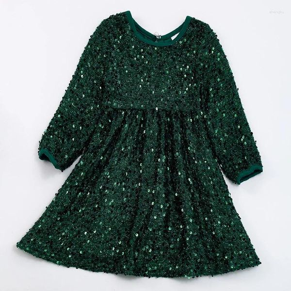 Vestidos de menina girlymax inverno natal bebê garotas verdes deslumbrantes brilhos de lantejoulas de cor sólida cor de joelho de joelho