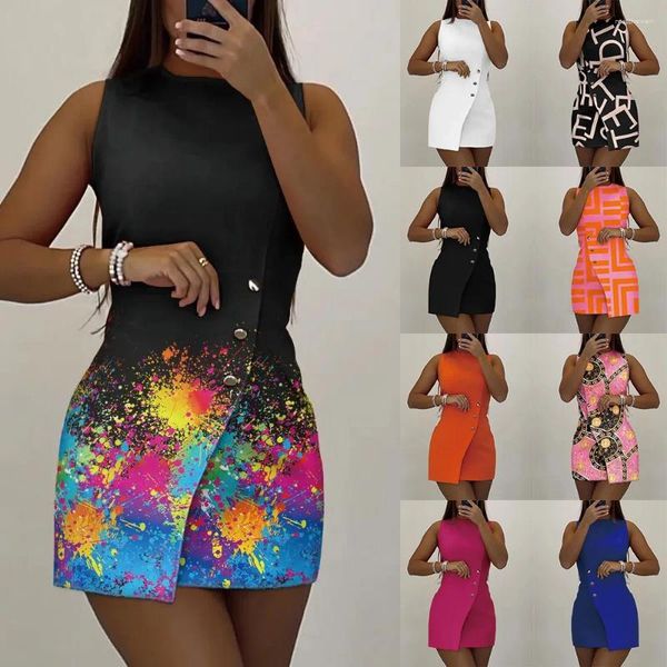 Vestidos casuais verão y2k impressão feminina mangas vestido de retalhos de retalhos de férias mini elegantes escritórios femininos coreanos roupas