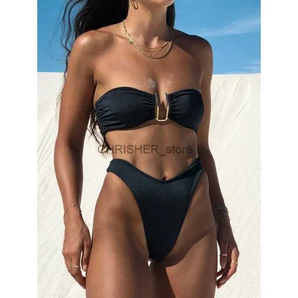 Bikini Set 2023 Europa e Stati Uniti Nuovo costume da bagno Design sexy a forma di U Mette in risalto la figura di Bikini LadiesL231225