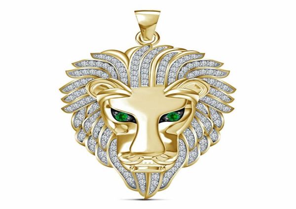 10K Gelbgold 3D Löwenkopf Diamant Anhänger Charm 220ct 24quot Ketten Krone Herren039s Punk Schmuck8577706