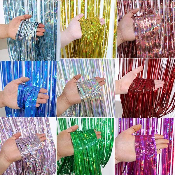 Decoração de festa 1 2M de folha a laser Cortina de pano de fundo Glitter Tinsel Fringe Bachelorette Rain Birthday Birthday Day Decor