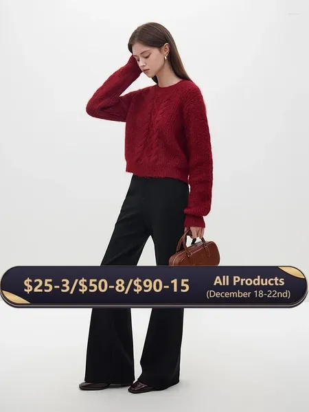 Maglioni da donna FSLE stile casual corto confortevole pullover rosso maglione per le donne 2023 inverno anno girocollo lavorato a maglia femminile