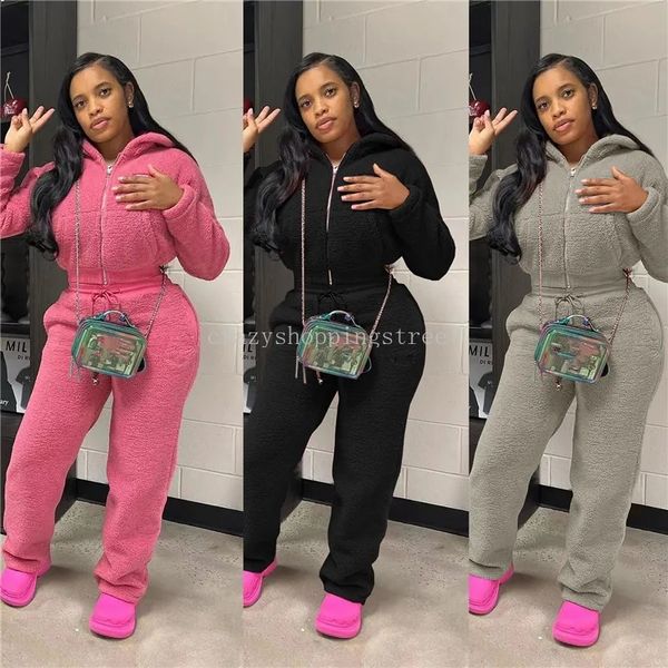 2024 Designer Fall Winter Fleece Tracksuits Women Ware Wart Due set di pantaloni per giacca a maniche lunghe pantaloni a velluto casual tute di sudore di velluto all'ingrosso