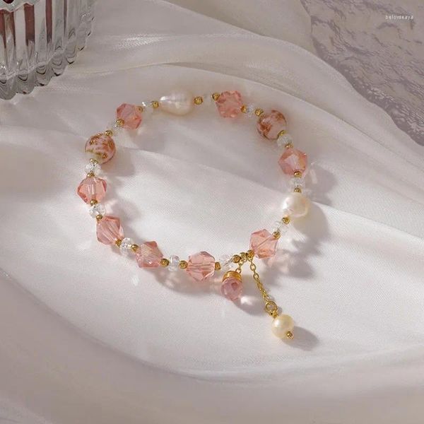 Strand Minar Sweet Pink Colore rosa Cristallo irregolare Braccialetti di perle per perle da donna per perle d'oro femmini