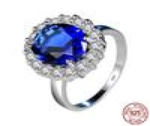 Anéis de noivado de zircônia cúbica azul da princesa William Kate para mulheres 925 prata esterlina anel de casamento joia presente XR2345101823
