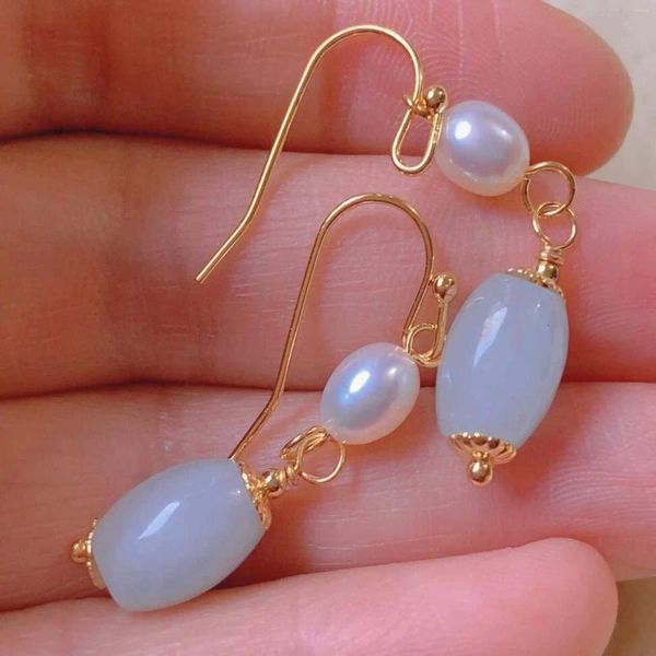 Orecchini penzolanti perle a botte di giada naturale perle perle a orecchie oro oro gancio di moda festa fai -da -te bellissime accessori per carnevale