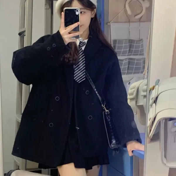 Giacche da donna Houzhou giapponese Coate lungo camice da donna inverno inverno giacca tweed coreana streetwear estetica vintage oversize