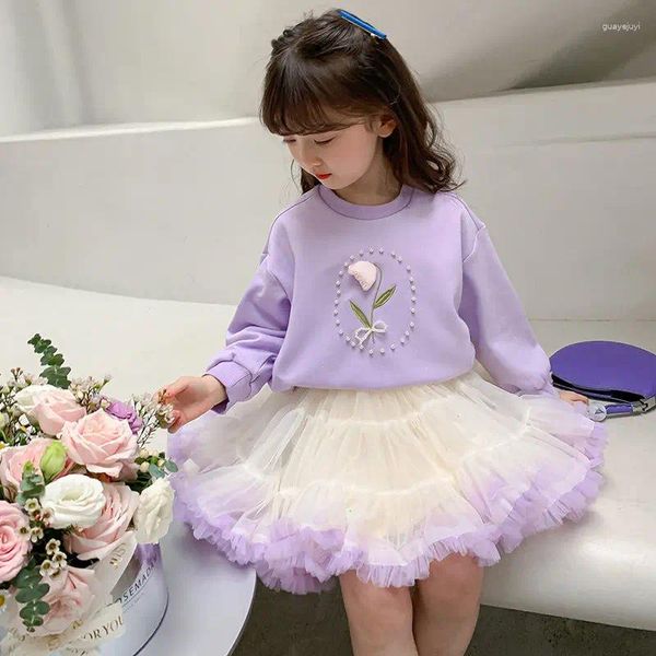 Set di abbigliamento 2023 Sweet Girls Set Set di maglioni di fiori in rilievo Tutu Gonza