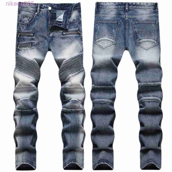 Jeans patchwork vintage da uomo nuovi di design per l'autunno e l'inverno Pantaloni da moto per piccoli piedi personalizzati alla moda