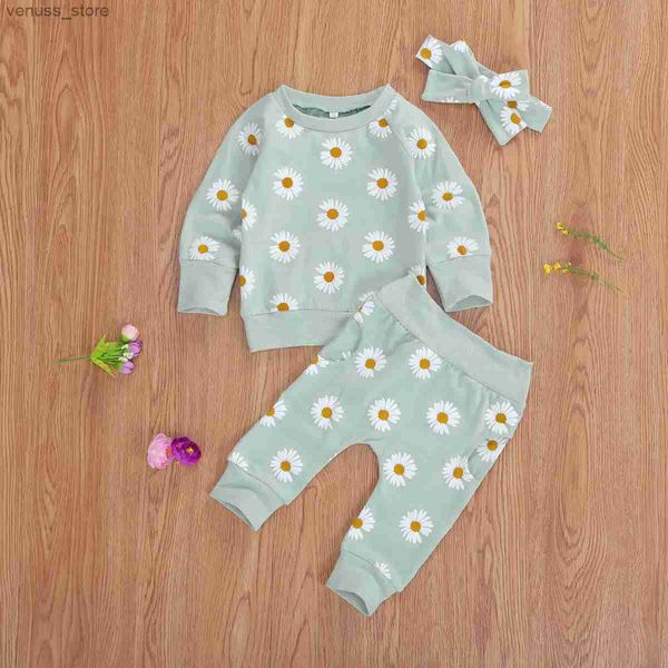 Kleidungssets 0-18m Neugeborene Tracksuits Baby Girl Clothes 2pcs Daisy Print Langarm Sweatshirts Tops Hosen Stirnband Herbstoutfits