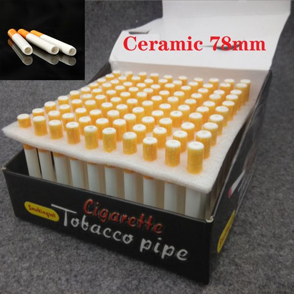 Pipa da fumo per tabacco a forma di sigaretta in ceramica a 4 stili 100 pezzi Un sacco 78mm 55mm Lunghezza Tubi per tabacco a mano in metallo Tubo da fiuto One Hitter Bat Disponibile