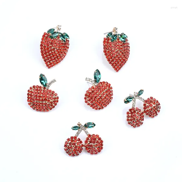 Brincos de garanhão Crystal Red Apple Declaração Mulheres frutas fofas de verão joalheria de férias de joalheria de joalhas de festas de baile de formatura elegante