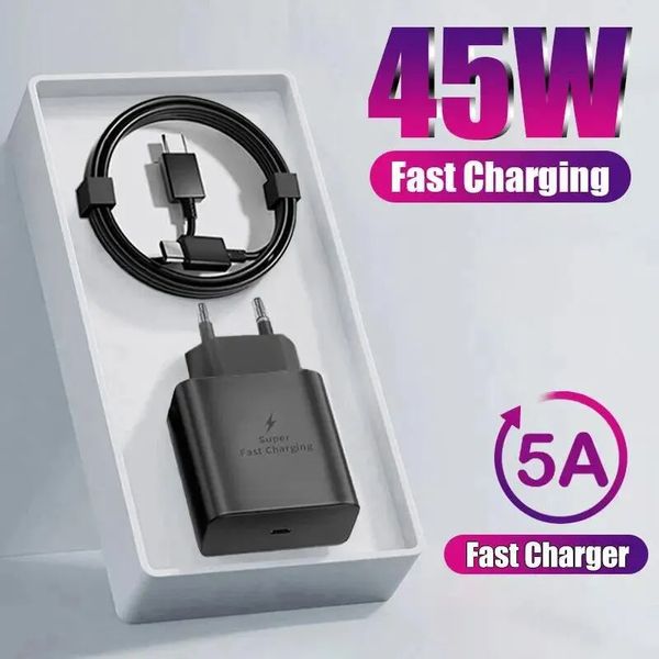 PD 45W Superschnellladegerät für Samsung Xiaomi Huawei USB Typ C Kabel mit Datenkabel Original Schnelllade-Handy-Ladegerät-Adapter US UK EU-Stecker