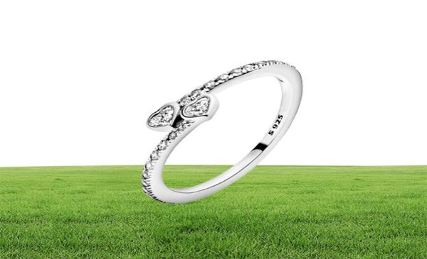 Neuankömmling 925 Sterling Silber Ring mit zwei funkelnden Herzen für Damen, Eheringe, Modeschmuck 7148859