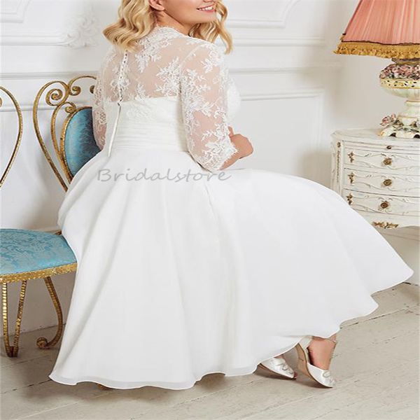 Abito da sposa boho taglie forti 2024 Country Style V Neck Appliques in pizzo Abito da sposa Lunghezza tè corta Elegante abito da sposa civile da sposa Vestios Novias Robe de Mariage