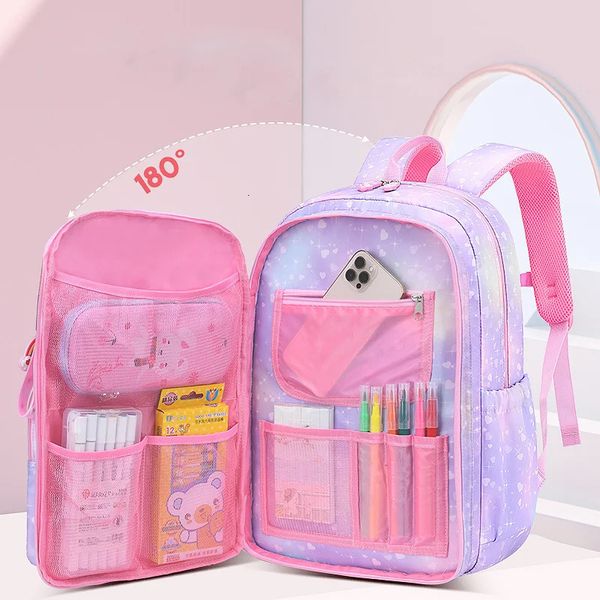 Zaino della scuola elementare sacche da colorate per ragazze borse per la scuola principessa bambini impermeabili per bambini arcobaleno delle scuole 231222