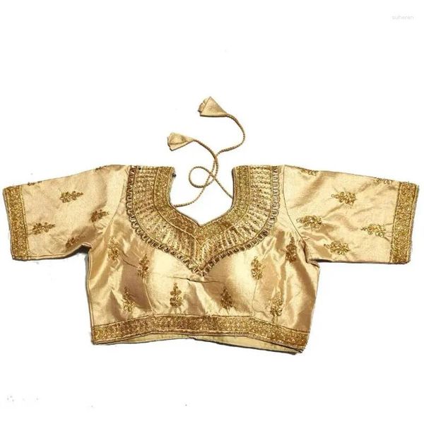 Roupas étnicas Tradicional Sari Top Women Camisa Verão Gold Borderyery Pakistan Rhinestone