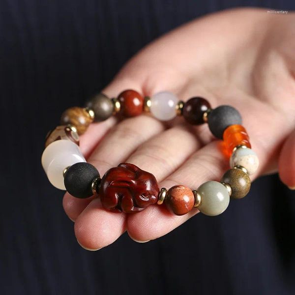 Strand Natural Jade Agate Bead Anno nativo Bracciale Cina Cina Vintage Lucky Hand String adorabile stupido