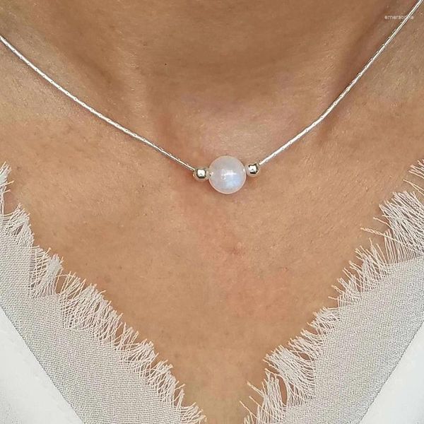 Collane a sospensione Simple Fashion 925 Sterling Silver Natural Moonstone Collana per le donne Accessori regalo di alta qualità