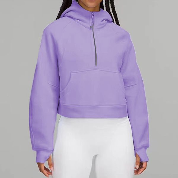 Nuove donne abiti da yoga spazzolato mezza zip con cappuccio con cappuccio con cappuccio sportivo pista da allenamento con cappuccio con pista con tasche in pile per esterni buchi pollici