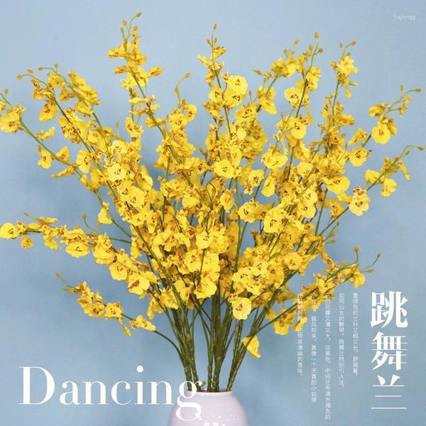 Fiori decorativi 5 forchette che ballano blu giallo simulazione floreale home wedding el decoration decorazione falaenopsis bouquet adornment