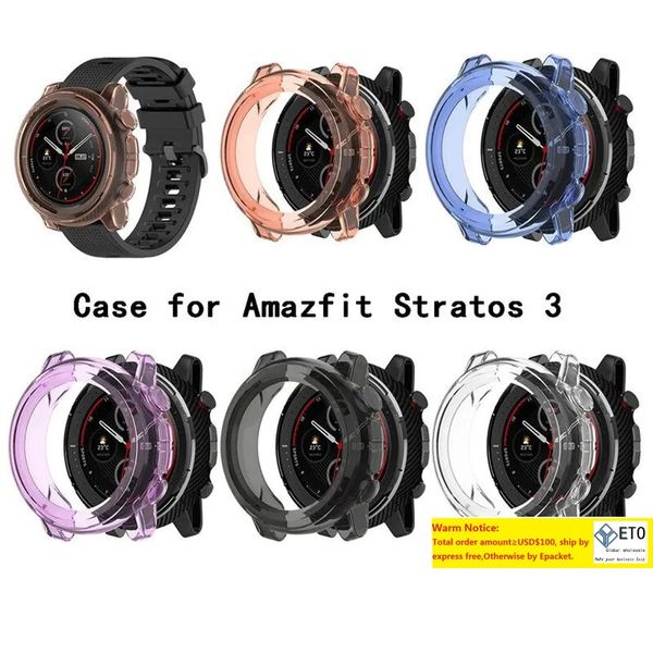 TPU Protetor Bumper Watch Frame Case Capa para Xiaomi Amazfit Stratos 3 A1928 Smart Watch Band Strap Acessórios Stratos3 Promoção LL