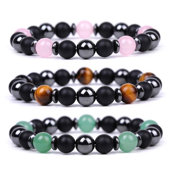 Amazon Tiger Eye Stone Bracelet para mulheres Saturing Sports Black Magnet Matte Black Stone Powder Crystal Badyed Bracelet para homens Mulheres