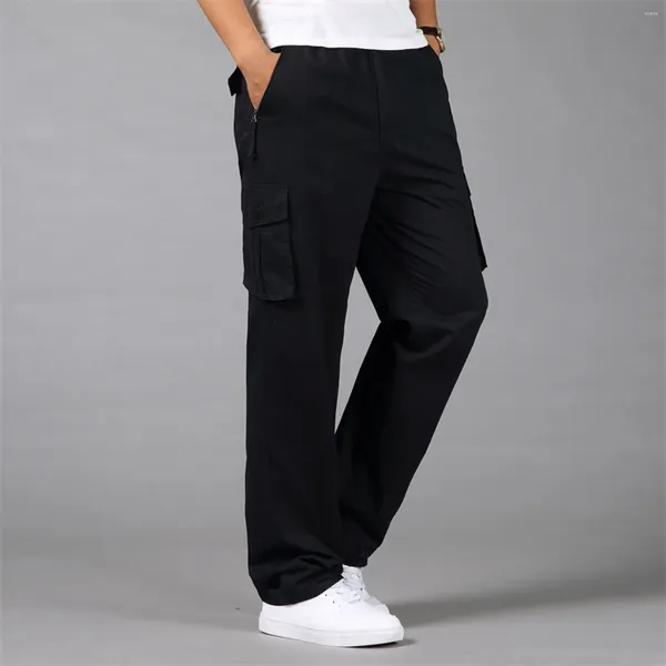 Calça masculina de algodão masculino Cantura elástica sólida