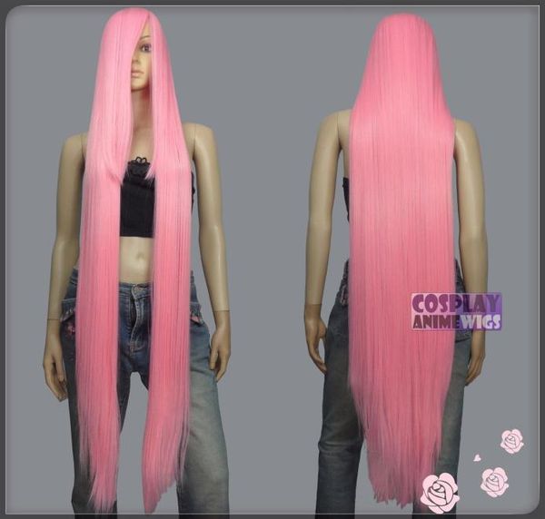 Серия HiTemp, 130 см, светло-розовый, 55 см, удлиненная челка, парики для косплея 99LLP3150484
