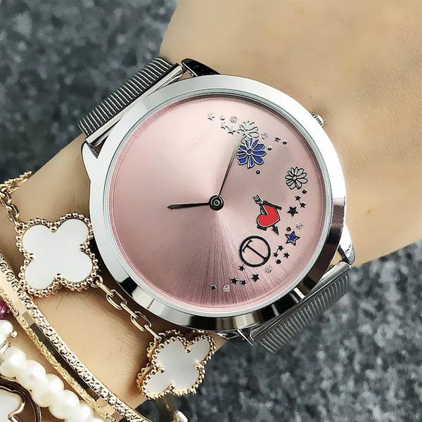 Orologio da polso del marchio di moda per la banda di metallo in acciaio di fiore maschile femminile orologi Tom 27 322f