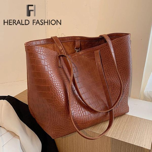 Bolsas grandes novas bolsas de ombro femininas Aligador Ladies Bolsas de couro casuais Bolsas com zíper famosas Marcas famosas Totas Black Red Brown