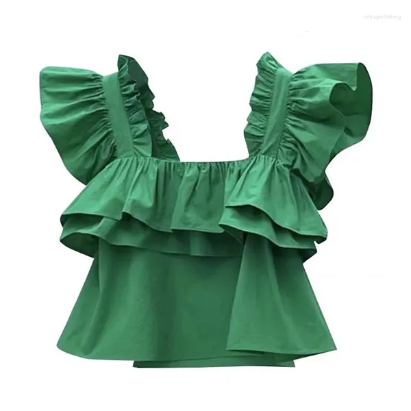 Bloups feminina feminina Colhas Candy Blouse Ruffle 2024 Summer Butterfly Sleeve Shirt Elegante Office Lady Tops Blusa Streetwear Tanks