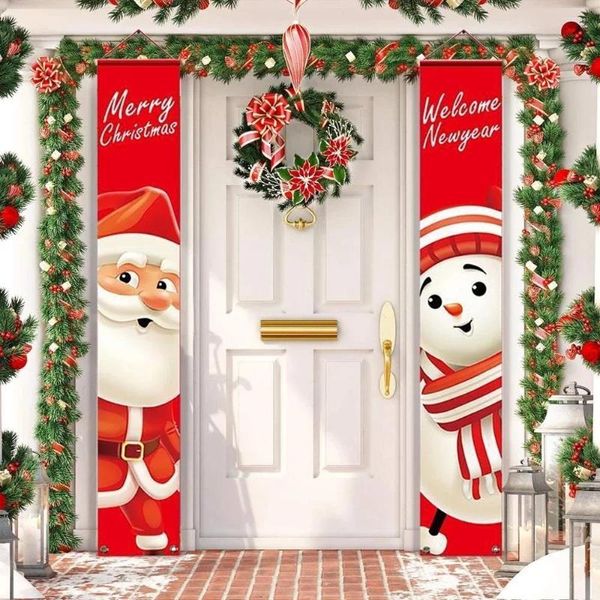 Decorações de Natal Papai Noel Porta Banner Feliz para Casa 2023 Ornamento Xmas Navidad Presente Ano 2024