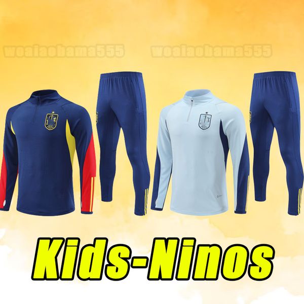 Kinderkind 2023 Spanien Pedri Fußball Trailsuits Ferran Torres Morata Gavi 2023 Fußballhemd Ansu Fati Koke Azpilicueta 22/23 Langarm Tracksuit Full Kits