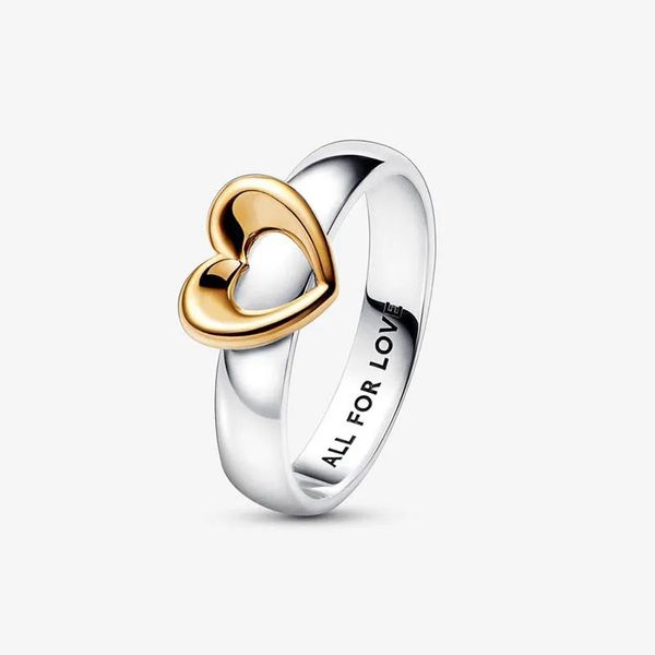 Anillo radiante de dos tonos con forma de corazón deslizante para plata de ley 925, joyería de boda, anillos de diseño para mujer, regalo de novia, anillo de amor dorado con caja original