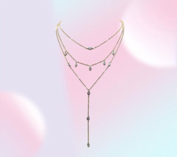 USA europei che vendono gioielli da donna di alta qualità placcati in oro da donna catena a tre strati multistrato lunga estate sexy fascino cz neck5570158