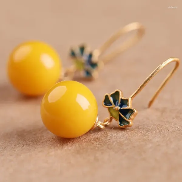 Orecchini a pennagliera design classico Abeeswax giallo per donne smalto perle floreali per le orecchie da gigante in stile vintage Gift di gioielli vintage