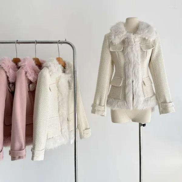 Jackets femininas de alta qualidade inverno espesso casacos de pele quentes para mulheres doces chiques girl tweed menina pequena roupa perfumada com algodão