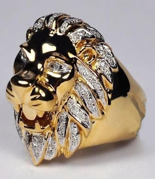 Кольцо с головой льва в стиле панк Men039s, 14-каратное розовое золото, натуральный белый сапфир, драгоценный камень, бриллиантовое кольцо, свадебные украшения, размер 6135325469