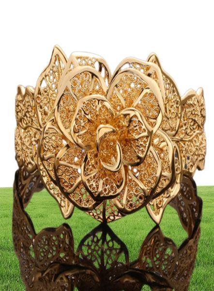 Filigraner Blumen-Manschettenarmreif, 18 Karat Gelbgold gefüllt, modischer Damen-Armreif, Hochzeitsschmuck, Geschenk, Durchmesser 58 mm8013577