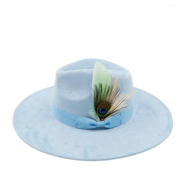 Berets Winter Wildleder Fedora Hut 9,5 cm Frauen Bow Accessoires farbenfrohe breiter Krempe Jazzy Panama