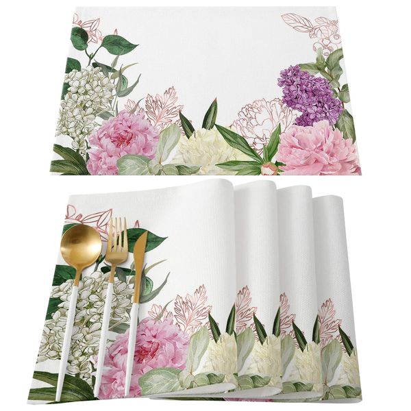 Peônias rosas flor branco tapete de mesa casamento feriado festa jantar placemat acessórios cozinha guardanapo 231225