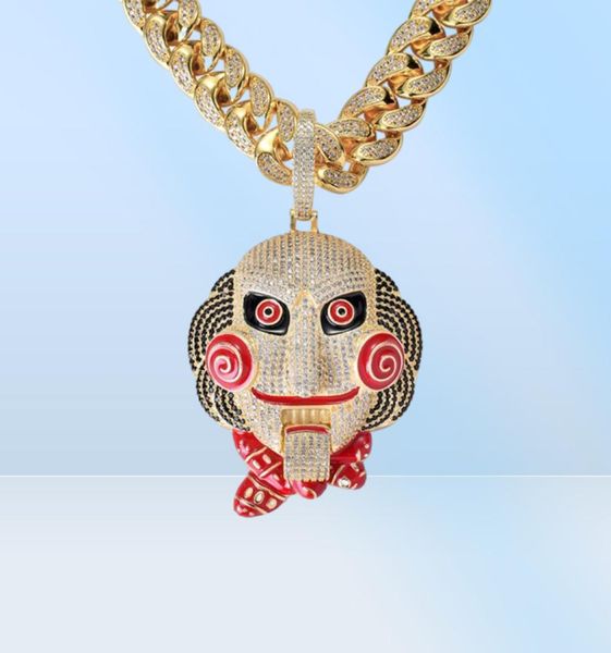 ECED Out großgröße 6ix9ine Maske Puppenheize Halskette Mund kann mit goldenem versilbertem Mikro gepflastertes Zirkonmänner Schmuck 5215501 bewegt werden