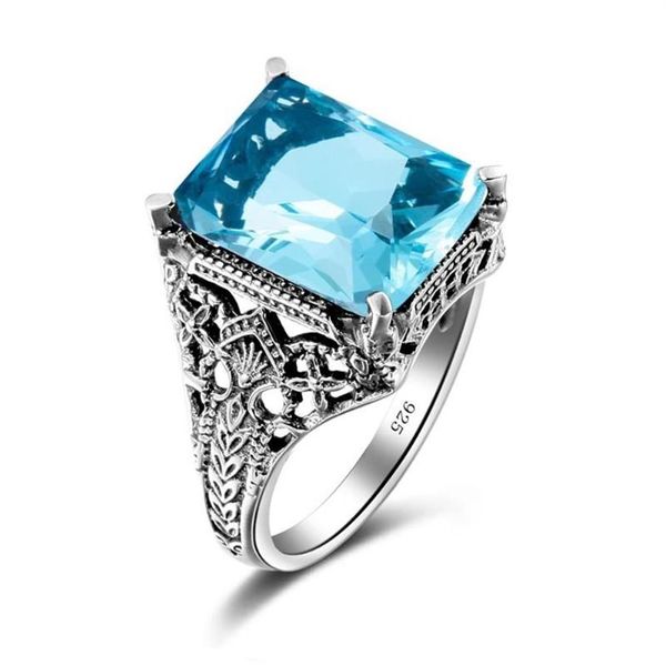 Cluster Ringe türkischer Schmuck 925 Sterling Silber Cocktail Charme Geometrische Aquamarine für Frauen Männer handgefertigtes Geschenk Hyperbolen2374