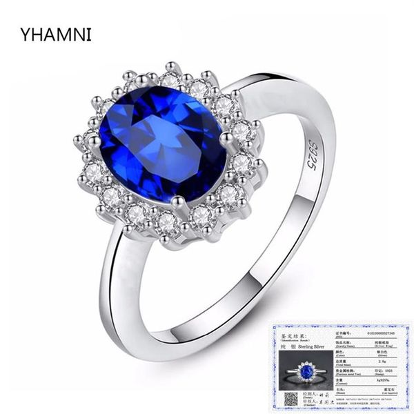 Princesa Diana William Kate Sapphire Emerald Ruby Gemstone Rings for Women Jóias de noivado de casamento 925 Sterling Silver Ring249a