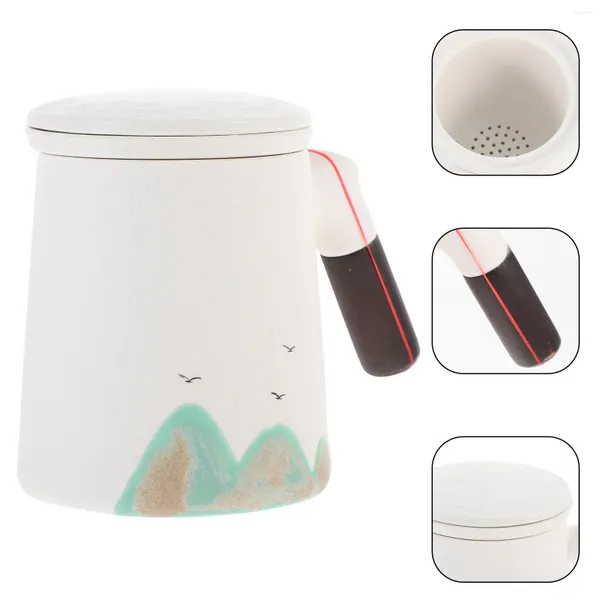 Geschirr-Sets Holzgriff Teetasse Keramik mit Sieb Infuser Kaffeetasse Tragbarer kleiner Wassertrinkdeckel