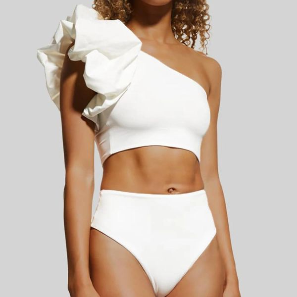 Носить однотонный модный асимметричный разделенный купальник из двух частей танкини женский плавательный белый женский костюм одежда для серфинга купальники в стиле пэчворк